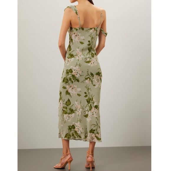 NWT Reformation Reya Sage Green Floral Midi Dress Tea Garden Size 4 - Picture 2 of 16